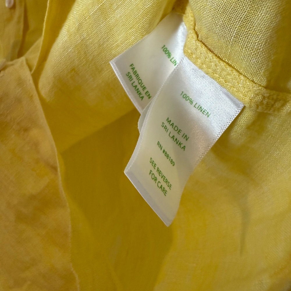 Lilly Pulitzer Yellow 100% Linen Button Down Shirt size Medium - Picture 4 of 7